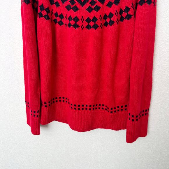 [Tommy Hilfiger] Red Black Fair Isle Nordic Print Chunky Turtleneck Sweater XL - Picture 8 of 12